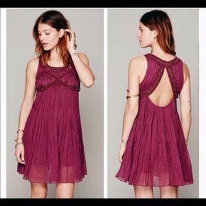 Free People RARE vintage gauze grommets boho flowing swing dress S festival